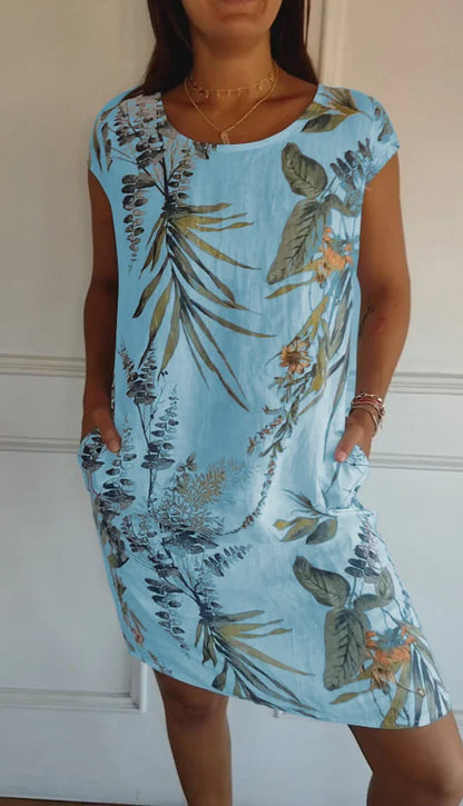 Brigitte - Katoen-linnen jurk met print