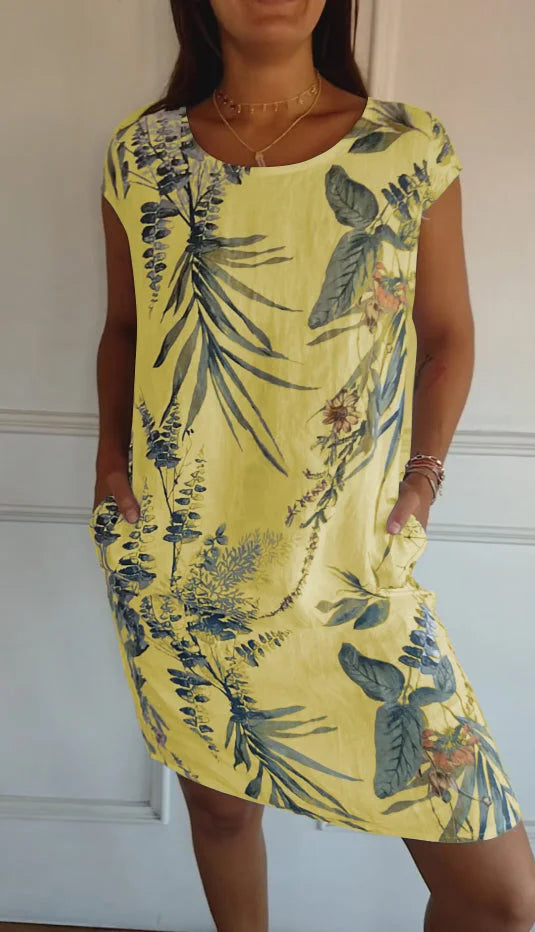 Brigitte - Katoen-linnen jurk met print